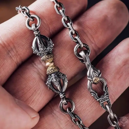 Tibetan Artisan Modular Chain Necklace - Vintage S925 Silver & Brass