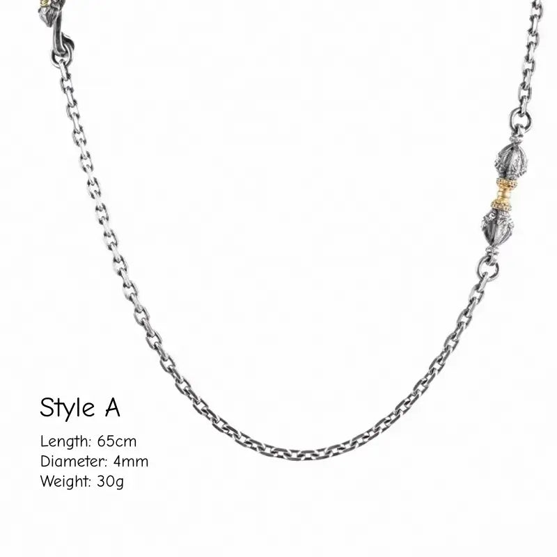 Tibetan Artisan Modular Chain Necklace - Vintage S925 Silver & Brass