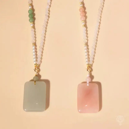 Natural Jade & Pearl Smooth Pendant Necklace (70cm)