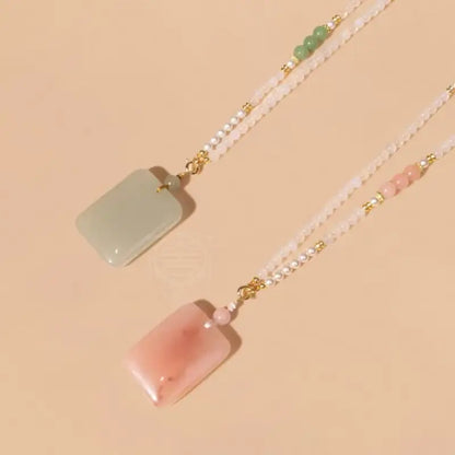 Natural Jade & Pearl Smooth Pendant Necklace (70cm)