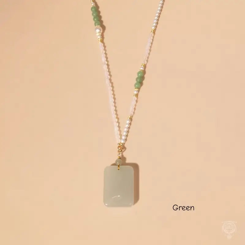 Natural Jade & Pearl Smooth Pendant Necklace (70cm)
