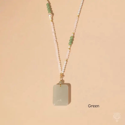 Natural Jade & Pearl Smooth Pendant Necklace (70cm)