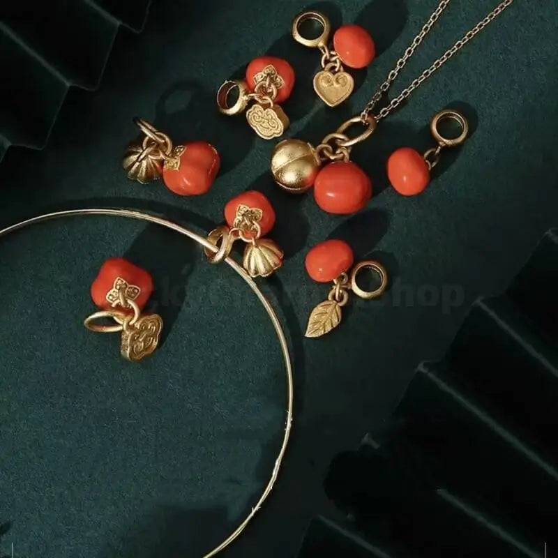 Gold-plated Red Agate Persimmon Fortune-Turning Luck Pendant-LuckyCharms.Shop