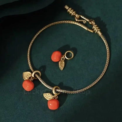 Gold-plated Red Agate Persimmon Fortune-Turning Luck Pendant-LuckyCharms.Shop