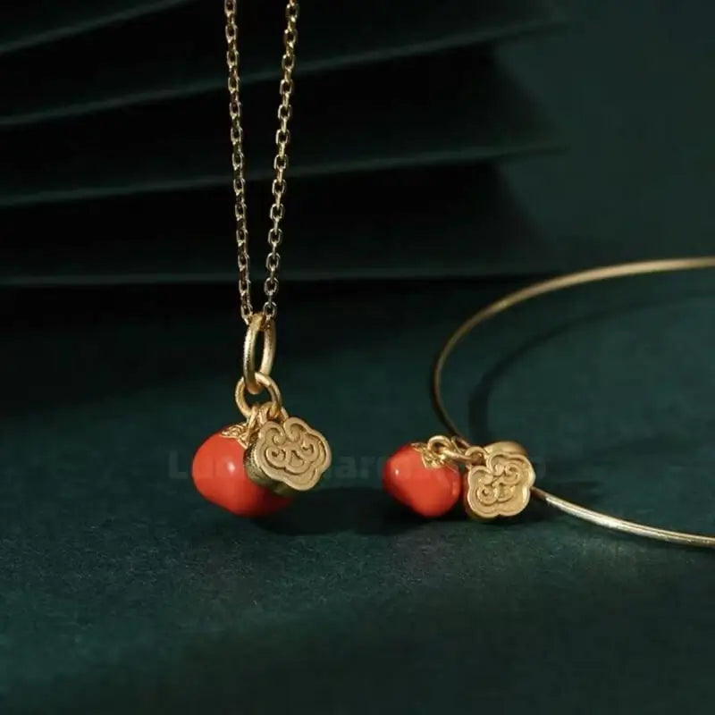 Gold-plated Red Agate Persimmon Fortune-Turning Luck Pendant-LuckyCharms.Shop