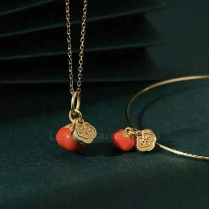 Gold-plated Red Agate Persimmon Fortune-Turning Luck Pendant-LuckyCharms.Shop