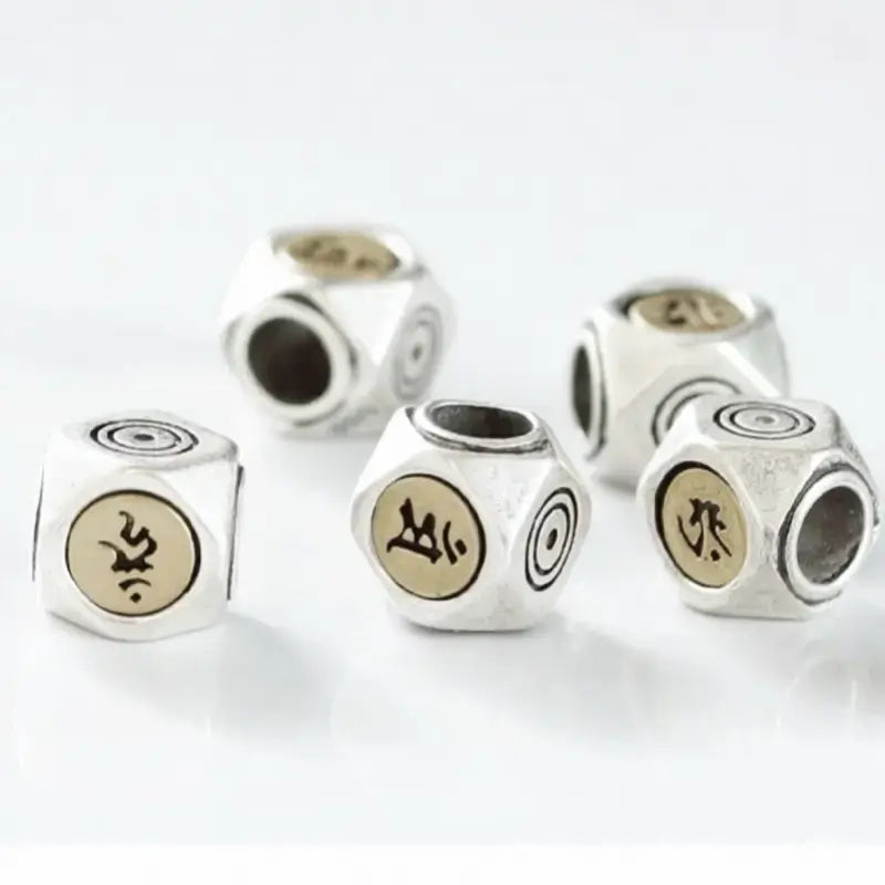 S925 Silver Inlaid Copper Large Beads | Zodiac Guardian Buddha Sanskrit Seed, DIY Bracelet Spacer Beads-LuckyCharms.Shop