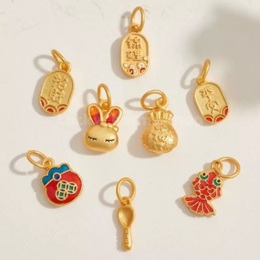 Gold Plated Fortune Bag & Spoon Mini Tag Pendant - DIY Friendly Bracelet Accessories-LuckyCharms.Shop