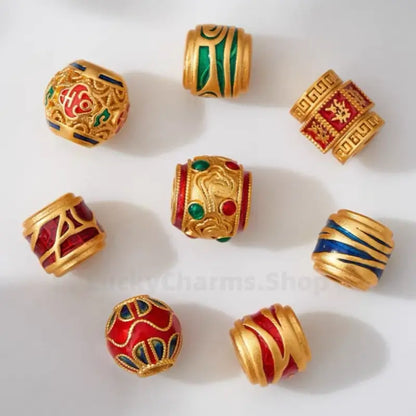 Gold Plated Enamel Fortune Barrel Bead - DIY Friendly Bracelet Accessories-LuckyCharms.Shop