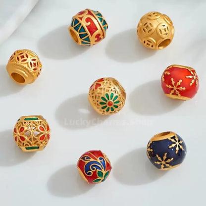 Gold-Plated Enamel Snowflake Fortune-turning Bead - DIY Friendly Bracelet Accessories-LuckyCharms.Shop