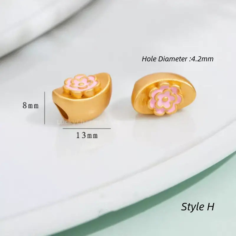 Gold-plated ingot-shaped through-hole beads - DIY Friendly Bracelet Accessories-LuckyCharms.Shop