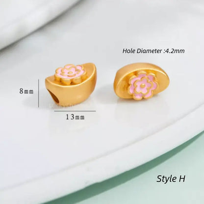 Gold-plated ingot-shaped through-hole beads - DIY Friendly Bracelet Accessories-LuckyCharms.Shop