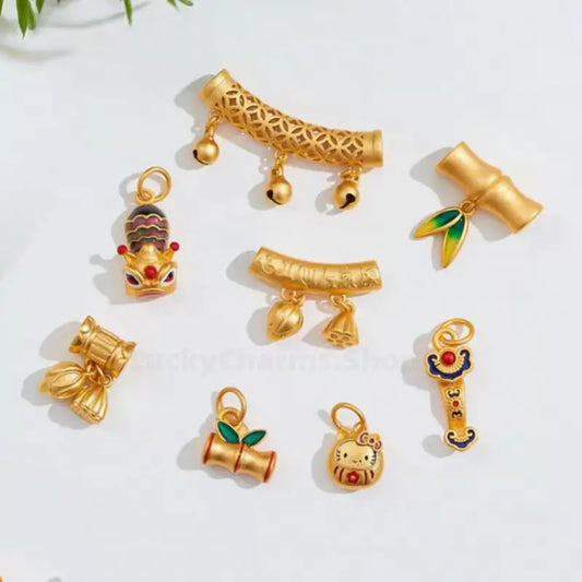 マットゴールドエナメル竹ジョイントカーブチューブペンダント | DIYジュエリーアクセサリー、合金ベースゴールドメッキ、肌に優しく色落ちしない