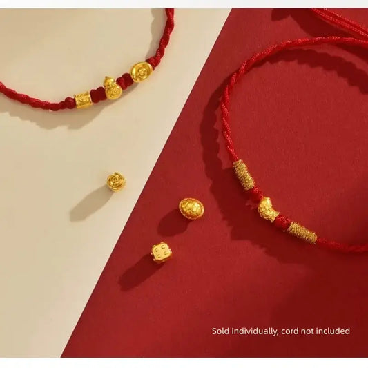 Perle Lu Lu Tong en or pur 5D, or dur | 7 modèles porte-bonheur, relief or mat, accessoire de bijouterie à faire soi-même, 0,8-0,11 g