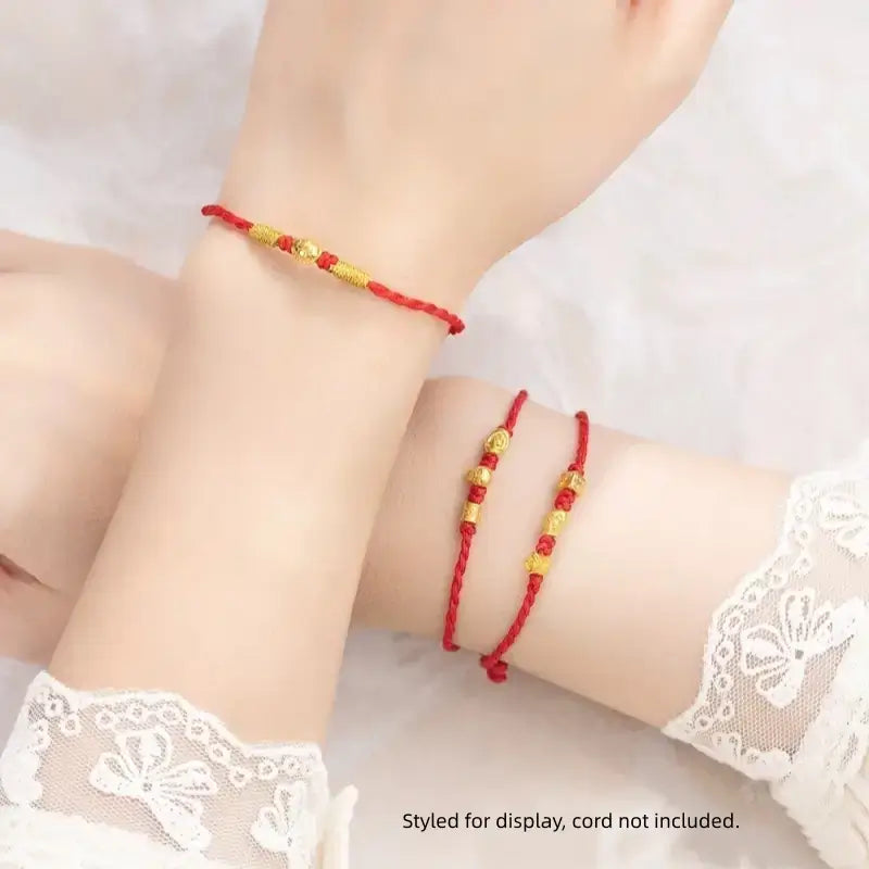 純金5Dハードゴールド ルルトンビーズ | 7つの幸運のスタイル、マットゴールドレリーフ、DIYジュエリーアクセサリー、0.8-0.11g