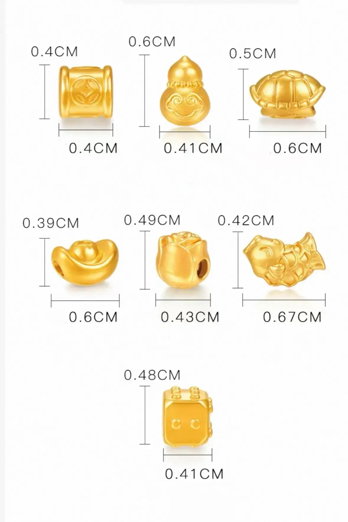純金5Dハードゴールド ルルトンビーズ | 7つの幸運のスタイル、マットゴールドレリーフ、DIYジュエリーアクセサリー、0.8-0.11g