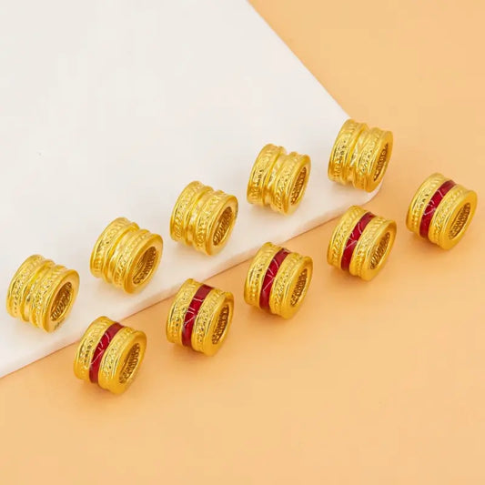 999 Pure Gold 5D Hard Gold Lu Lu Tong Bead | Red Enamel Inlay, 3.8mm Hole, DIY Lucky Jewelry Accessory