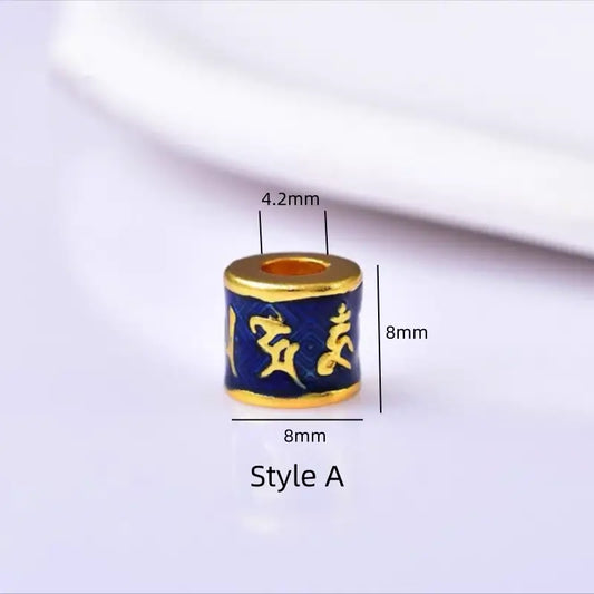 銅メッキ18Kゴールド六音節マントラ盧盧通ビーズ｜DIYハンドメイドアクセサリー、エナメルインレイ
