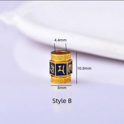 銅メッキ18Kゴールド六音節マントラ盧盧通ビーズ｜DIYハンドメイドアクセサリー、エナメルインレイ