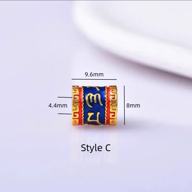 銅メッキ18Kゴールド六音節マントラ盧盧通ビーズ｜DIYハンドメイドアクセサリー、エナメルインレイ