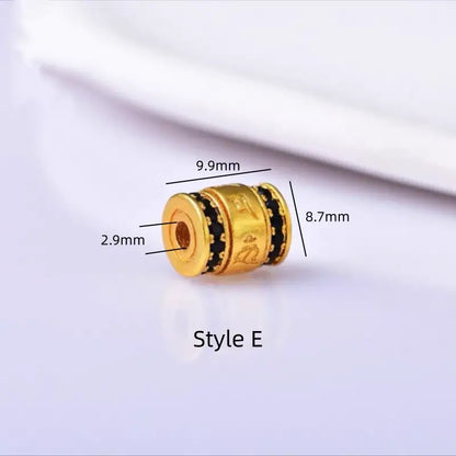 銅メッキ18Kゴールド六音節マントラ盧盧通ビーズ｜DIYハンドメイドアクセサリー、エナメルインレイ