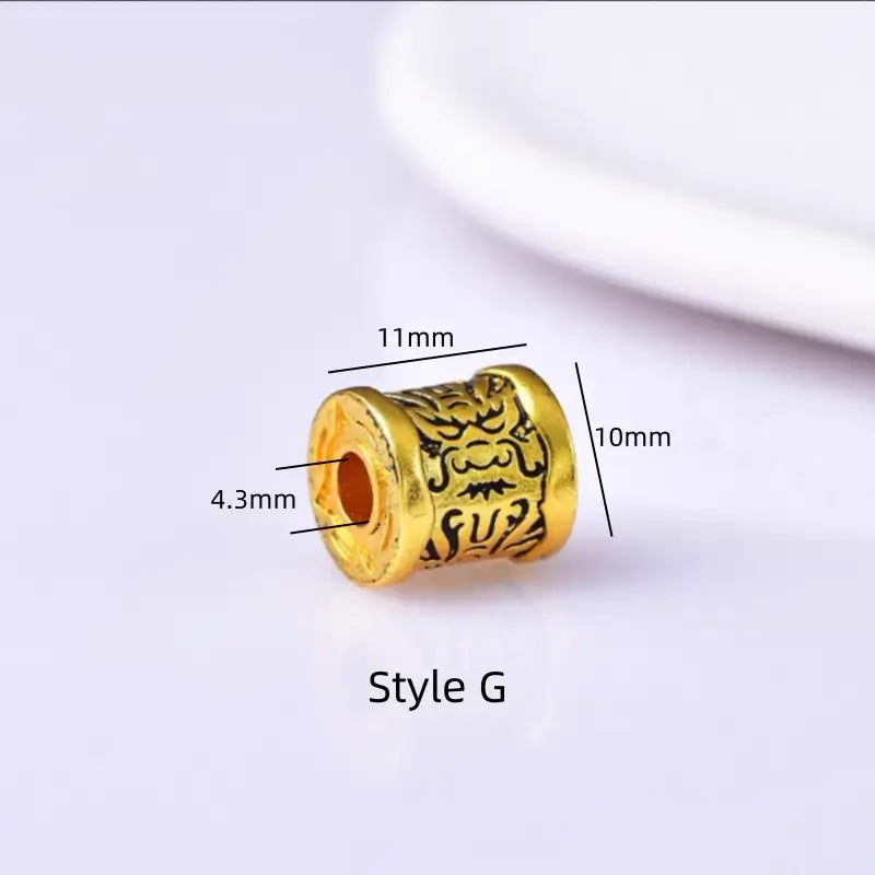 銅メッキ18Kゴールド六音節マントラ盧盧通ビーズ｜DIYハンドメイドアクセサリー、エナメルインレイ