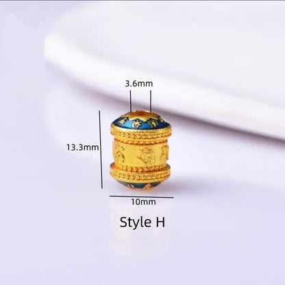 銅メッキ18Kゴールド六音節マントラ盧盧通ビーズ｜DIYハンドメイドアクセサリー、エナメルインレイ