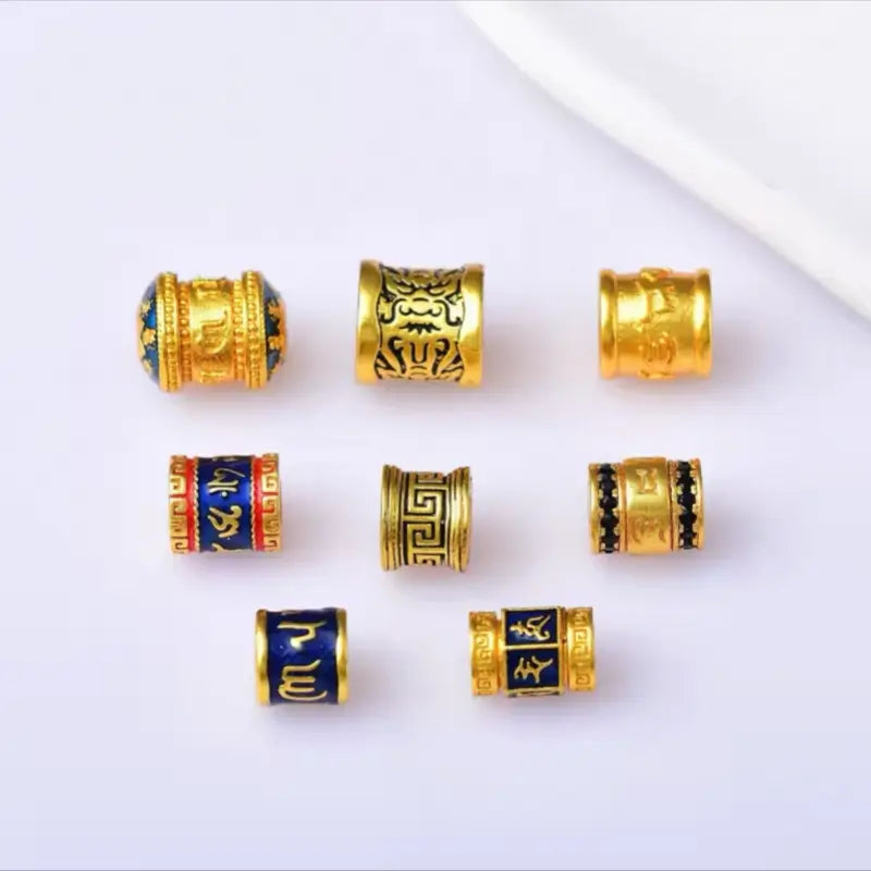 銅メッキ18Kゴールド六音節マントラ盧盧通ビーズ｜DIYハンドメイドアクセサリー、エナメルインレイ