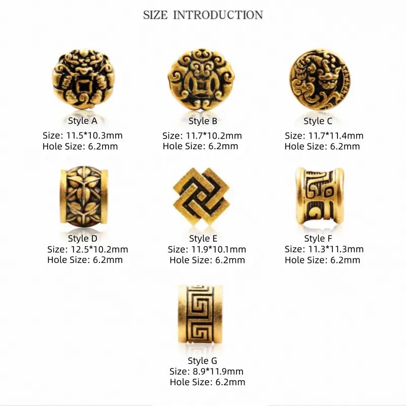 Perles Lu Lu Tong à gros trou plaquées or 18 carats et laiton | 7 styles, accessoires faits main pour hommes