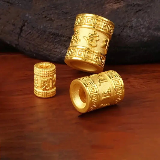 金メッキ六字真言盧盧通珠 | DIYハンドメイドアクセサリー（ペア）、真鍮ベース