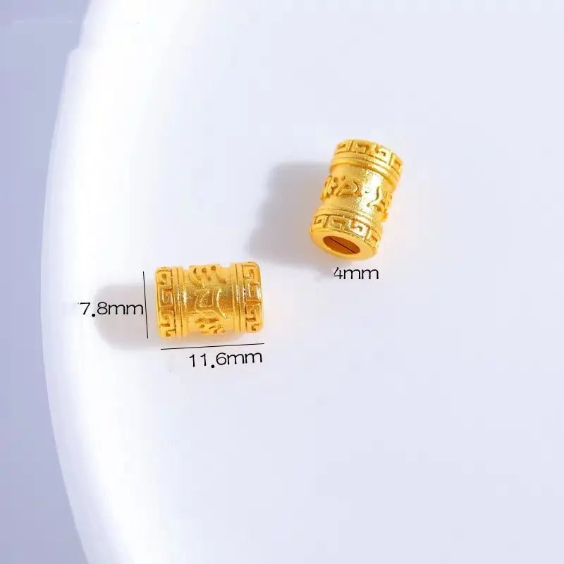 Gold-Plated Six-Syllable Mantra Lu Lu Tong Beads | Pair of DIY Handmade Accessories, Brass Base