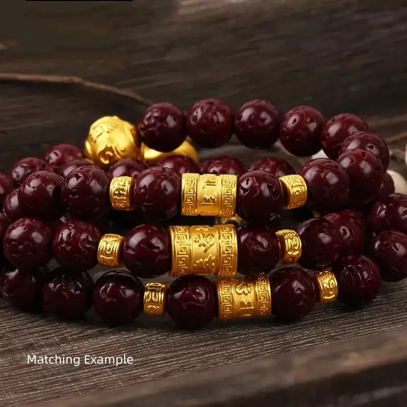 Gold-Plated Six-Syllable Mantra Lu Lu Tong Beads | Pair of DIY Handmade Accessories, Brass Base