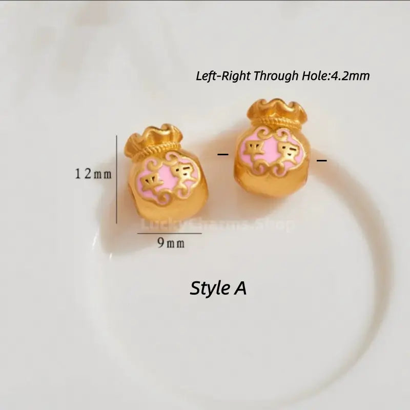 Gold Plated Lucky Fu Money Bag Shape Loose Beads - DIY Friendly Bracelet Accessories-LuckyCharms.Shop