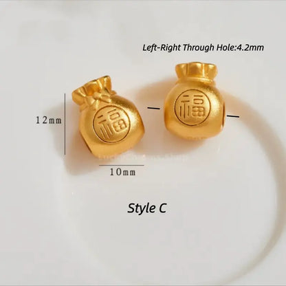 Gold Plated Lucky Fu Money Bag Shape Loose Beads - DIY Friendly Bracelet Accessories-LuckyCharms.Shop