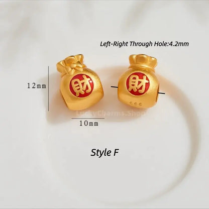 Gold Plated Lucky Fu Money Bag Shape Loose Beads - DIY Friendly Bracelet Accessories-LuckyCharms.Shop