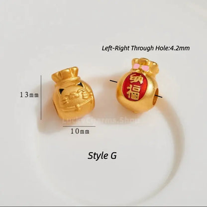 Gold Plated Lucky Fu Money Bag Shape Loose Beads - DIY Friendly Bracelet Accessories-LuckyCharms.Shop