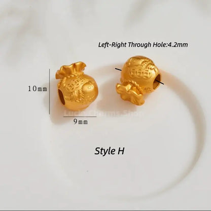 Gold Plated Lucky Fu Money Bag Shape Loose Beads - DIY Friendly Bracelet Accessories-LuckyCharms.Shop