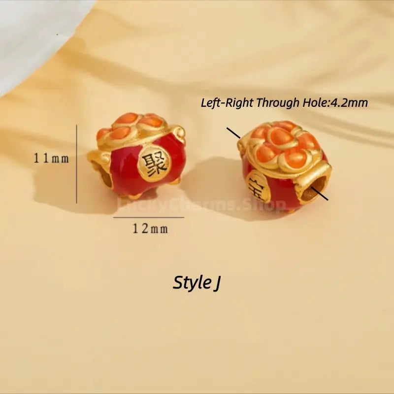 Gold Plated Lucky Fu Money Bag Shape Loose Beads - DIY Friendly Bracelet Accessories-LuckyCharms.Shop