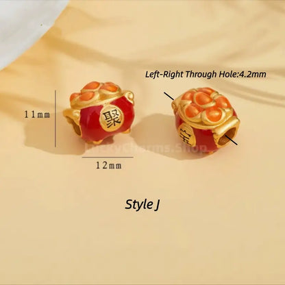 Gold Plated Lucky Fu Money Bag Shape Loose Beads - DIY Friendly Bracelet Accessories-LuckyCharms.Shop