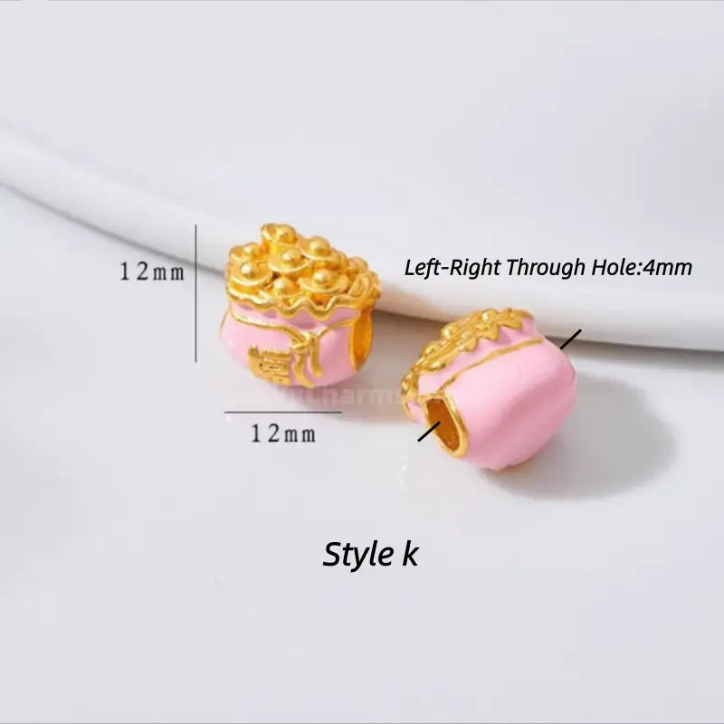 Gold Plated Lucky Fu Money Bag Shape Loose Beads - DIY Friendly Bracelet Accessories-LuckyCharms.Shop