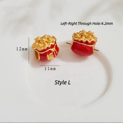 Gold Plated Lucky Fu Money Bag Shape Loose Beads - DIY Friendly Bracelet Accessories-LuckyCharms.Shop