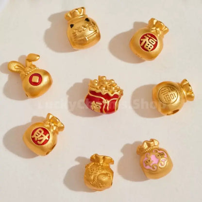 Gold Plated Lucky Fu Money Bag Shape Loose Beads - DIY Friendly Bracelet Accessories-LuckyCharms.Shop