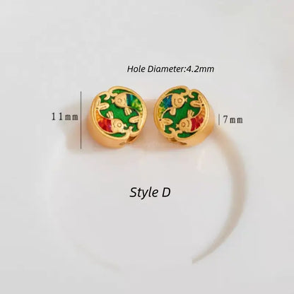 Gold-Plated Round Flat Beads with Lucky Fish Motif - DIY Friendly Bracelet Accessories-LuckyCharms.Shop