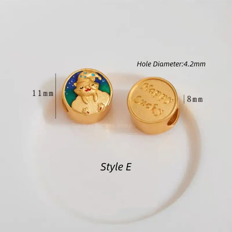 Gold-Plated Round Flat Beads with Lucky Fish Motif - DIY Friendly Bracelet Accessories-LuckyCharms.Shop