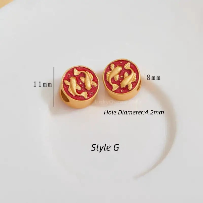 Gold-Plated Round Flat Beads with Lucky Fish Motif - DIY Friendly Bracelet Accessories-LuckyCharms.Shop