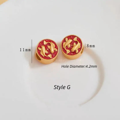 Gold-Plated Round Flat Beads with Lucky Fish Motif - DIY Friendly Bracelet Accessories-LuckyCharms.Shop