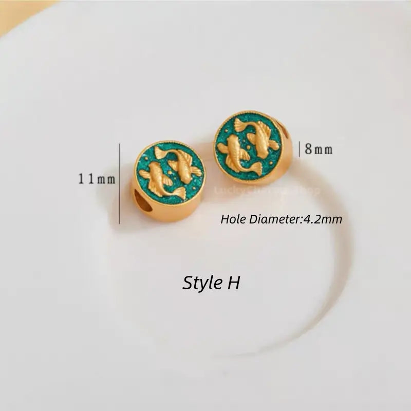 Gold-Plated Round Flat Beads with Lucky Fish Motif - DIY Friendly Bracelet Accessories-LuckyCharms.Shop
