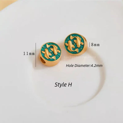 Gold-Plated Round Flat Beads with Lucky Fish Motif - DIY Friendly Bracelet Accessories-LuckyCharms.Shop