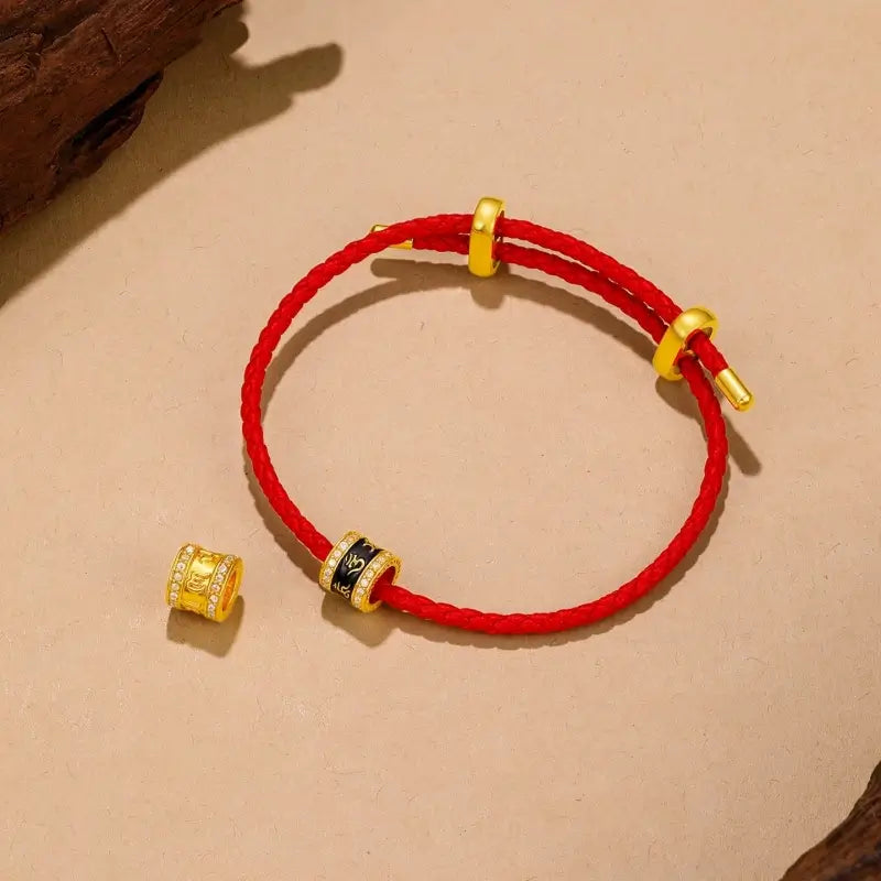 18Kゴールドメッキ 六音節マントラエナメル ルルトンビーズ | ブレスレット/ネックレス用DIYチャーム、真鍮ベース