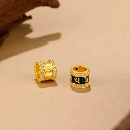 18Kゴールドメッキ 六音節マントラエナメル ルルトンビーズ | ブレスレット/ネックレス用DIYチャーム、真鍮ベース